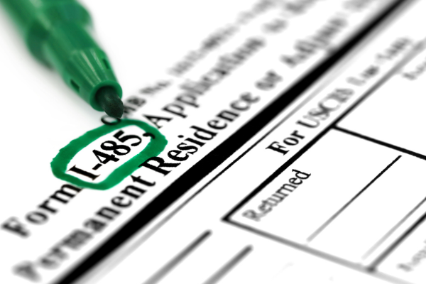 Form I-485 Application for Adjustment of Status highlighted, relevant to DWI's impact on green card eligibility.