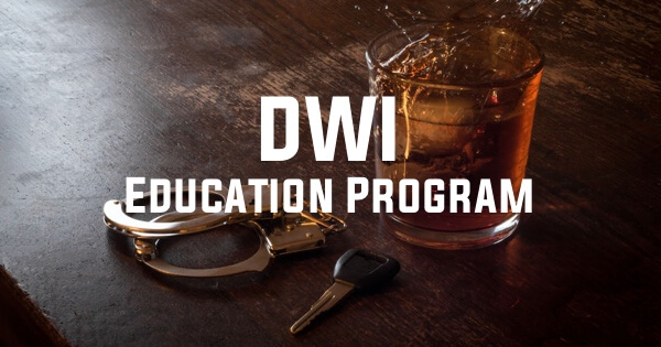 DWI education program graphic featuring a glass of whiskey, handcuffs, and a car key, emphasizing the importance of DWI awareness and legal education.