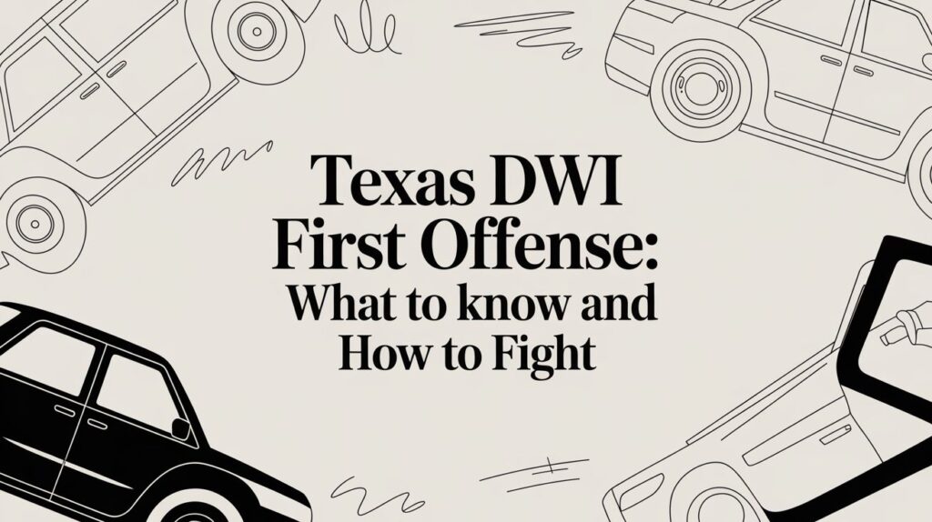 Texas DWI First Offense graphic with cars, highlighting essential information on legal rights and defense strategies.