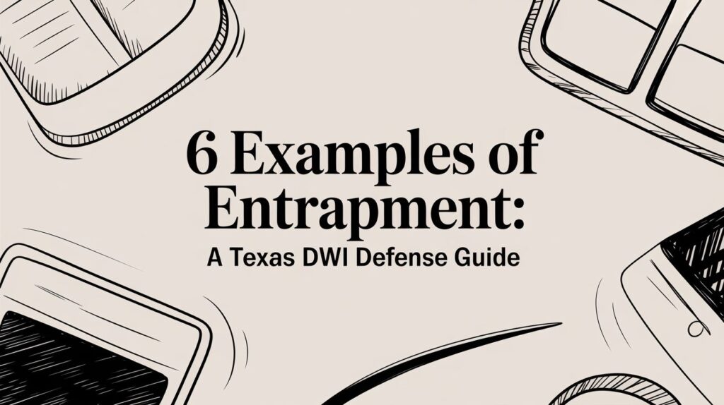 6 Examples of Entrapment: A Texas DWI Defense Guide with illustrated elements related to DWI defense strategies.