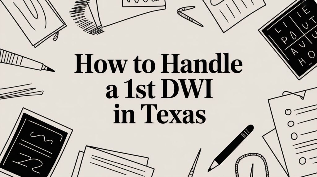 How to Handle a 1st DWI in Texas text with surrounding legal documents and stationery elements, emphasizing DUI defense and legal guidance.