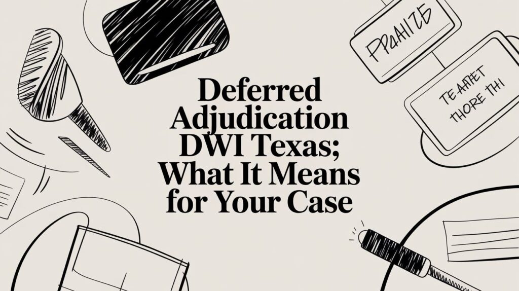Deferred adjudication DWI Texas text with legal symbols and documents, illustrating defense strategies for DWI cases.