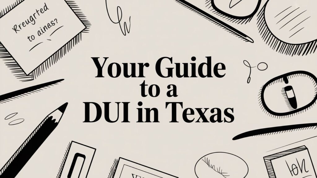 Your Guide to a DUI in Texas with sketches of legal tools and notes, emphasizing legal support and guidance for DUI charges in Texas.