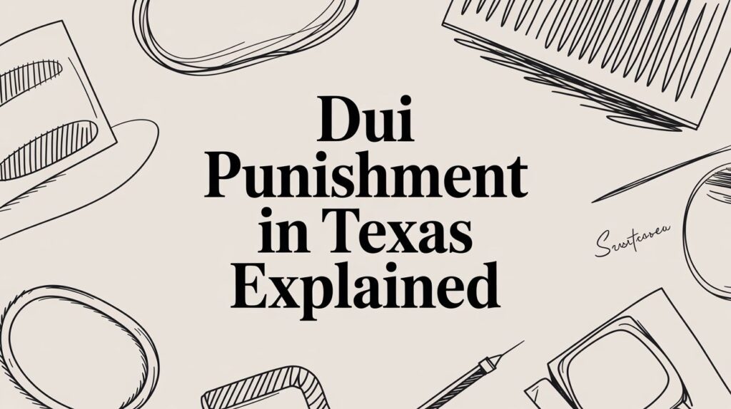 DUI punishment in Texas explained with illustrative legal elements and design motifs related to DWI law.
