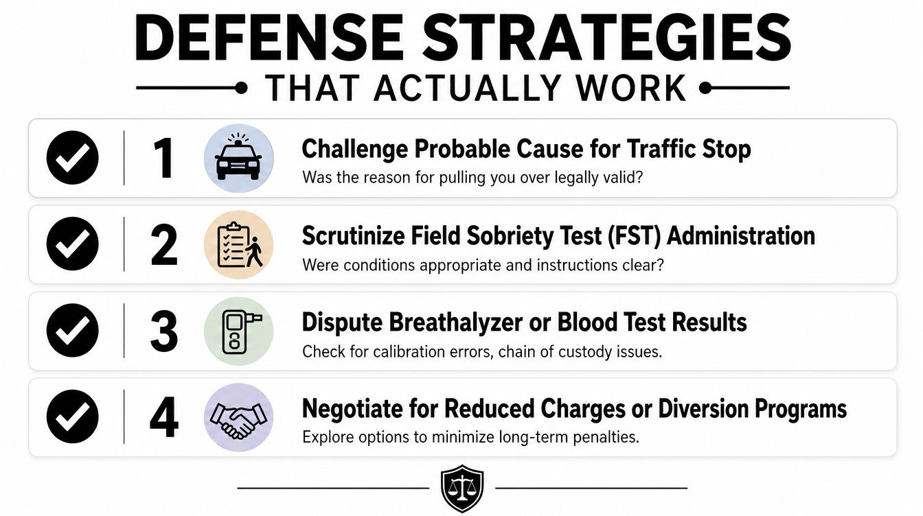 A list of four effective legal defense strategies for contesting a drunk driving or DWI charge.